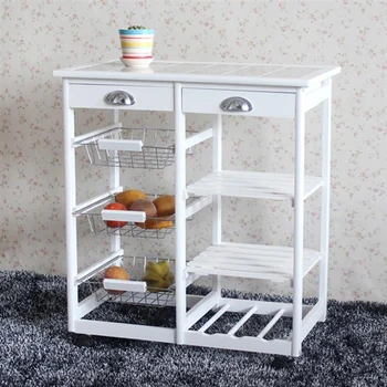 

[US-W]Kitchen & Dining Room Cart 2-Drawer 3-Basket 3-Shelf Storage Rack with Rolling Wheels White