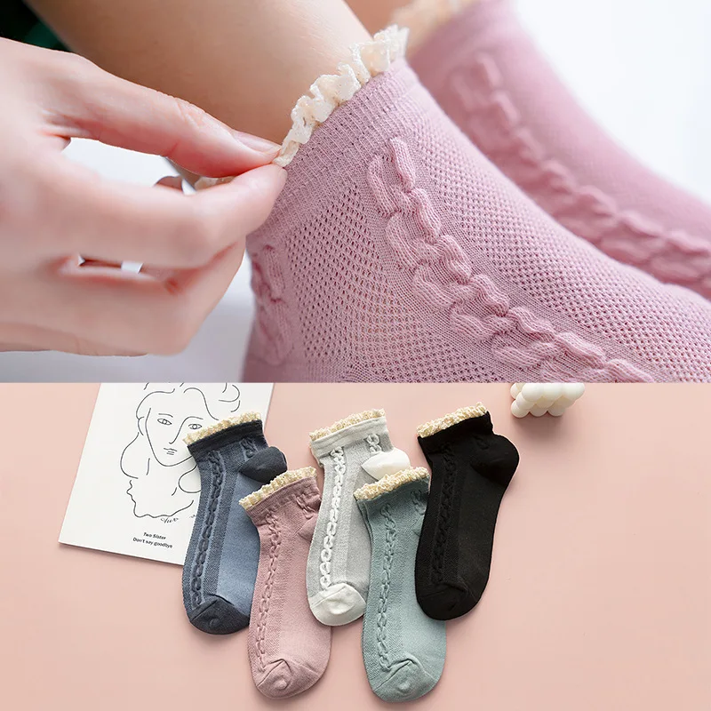 

Lolita Style Ruffles Soft Cotton Socks Women Girls Vintage Jacquard Cute Ankle Socks Spring Summer Cool Mesh Cozy Frilly Sock