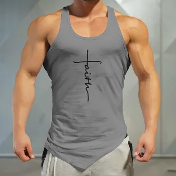 Gym Tank Top Men Letter Printing Faith Shirt Fitness Clothing Mens Summer Sports Casual Slim Graphic Tees Shirts Vest Tops 5
