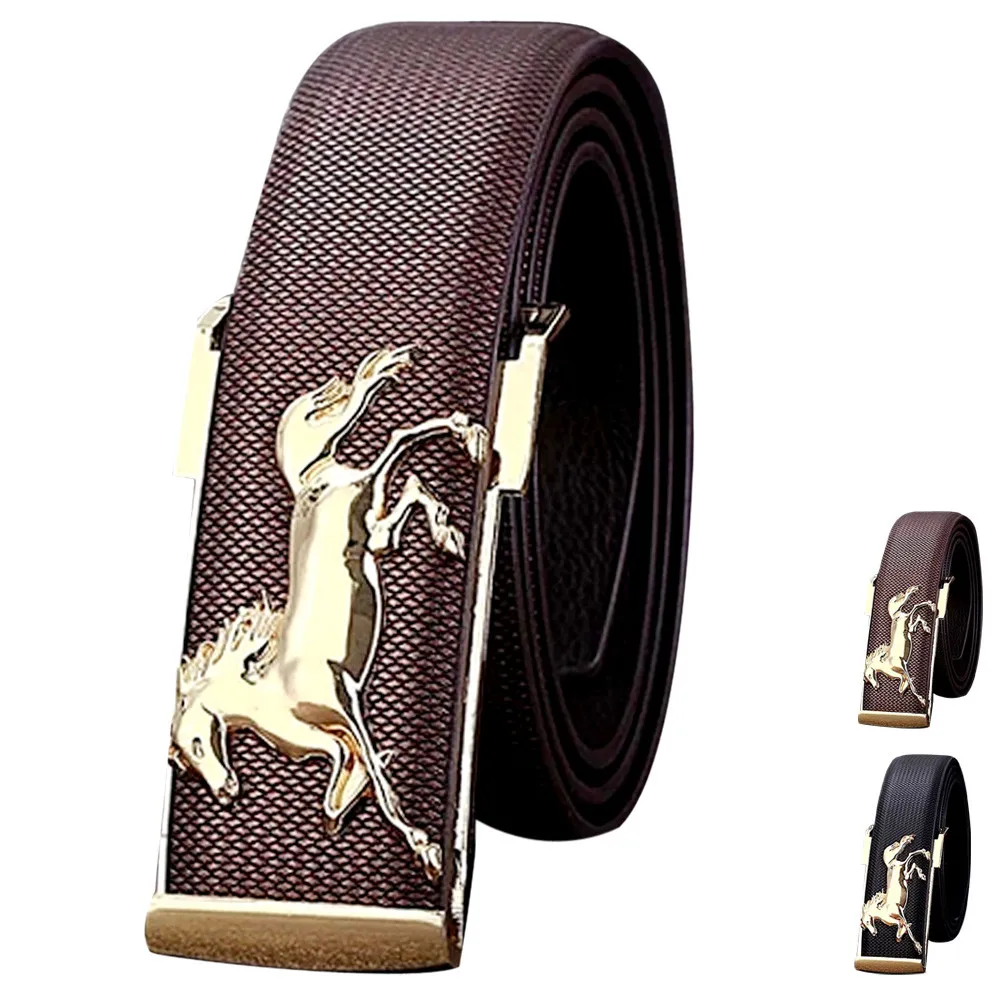 Кожаные ремни для отдыха с золотой лошадью, деловой мужской ремень, пояс с металлической пряжкой ceinture homme, повседневный пояс для мужчин, украшение