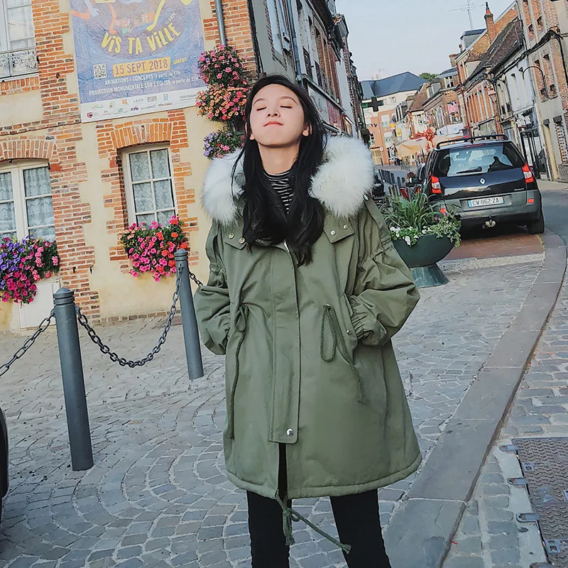 

Photo Shoot 2019 Winter New Style Cotton Coat Women's Korean-style Loose-Fit Mid-length Hooded Large Fur Collar Casual Cotton Ov