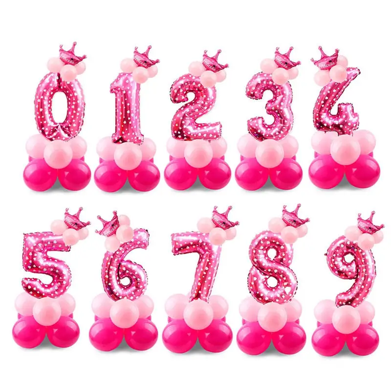 Balleenshiny 32 дюймов цифровой Алюминий воздушные шары голубого и розового цвета в виде короны вечерние шары День рождения украшения золотые свадебные воздушные шары