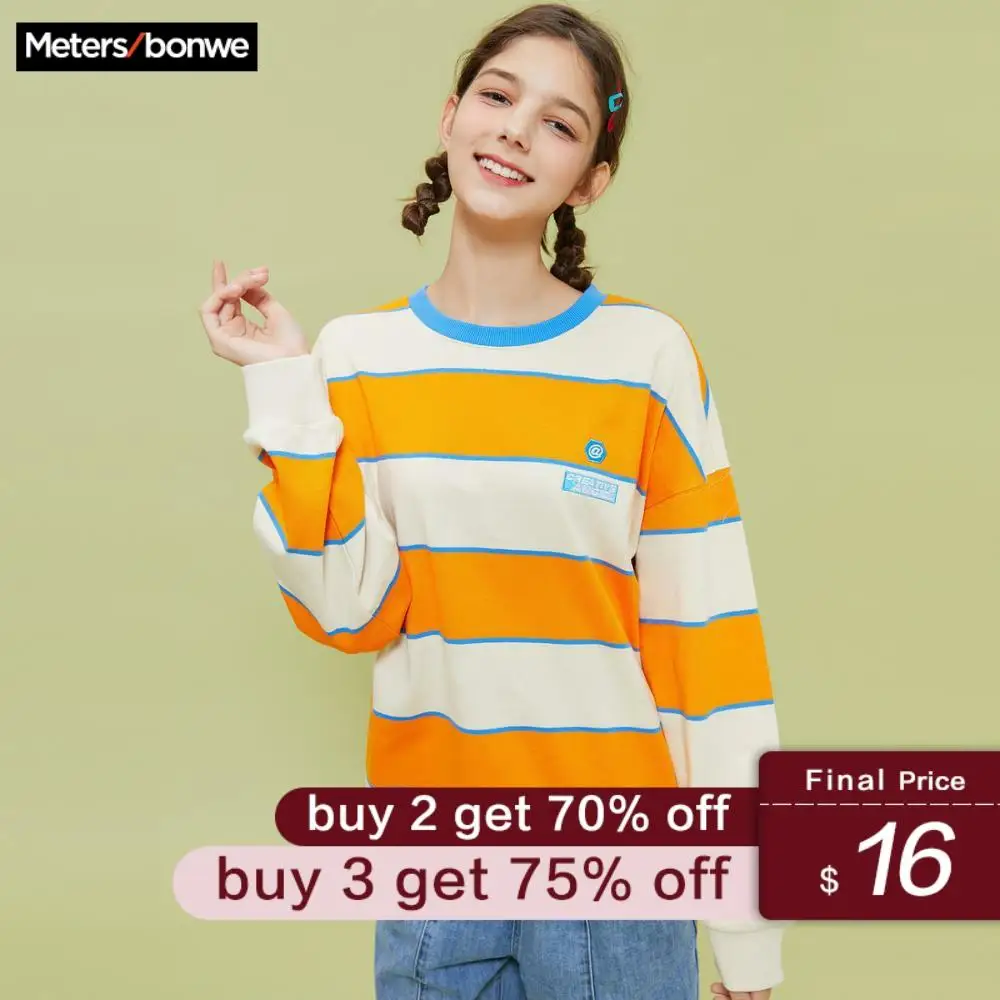 

Metersbonwe 2020 New Spring For Women tops Loose stripe Hit color pullover Fashion printing Female Leisure O-neck Sweatshirt