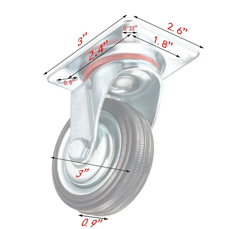 3-дюймовый резиновый шарнирный ролик колеса, 360 градусов верхняя пластина, 110 lbs. Регулировка нагрузки Ёмкость
