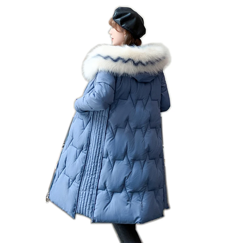 2019 Меховая зимняя куртка с капюшоном женская теплая Толстая парка Женская Длинная зимняя куртка Добби женская пуховая Хлопковая женская