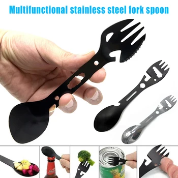 

Stainless Steel Camping Utensil Cutter Spoon Fork Bottle Can Opener Multifunction Tool PR Sale