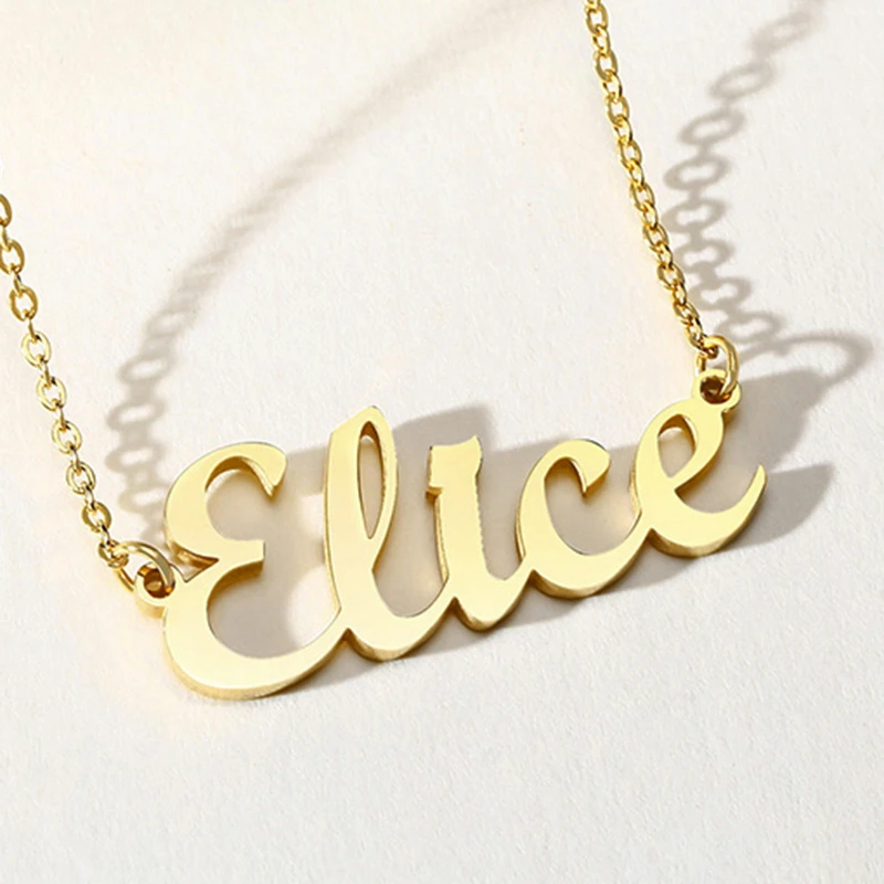 

Casual Women Name Necklace Personalized Signature Words Pendant Rose Gold Color Stainless Steel Statement Jewelry