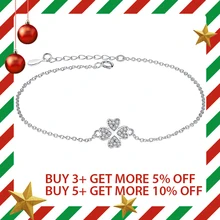 ELESHE, настоящий 925 пробы, серебряный, на удачу, четырехлистный клевер, очаровательный браслет, кристалл, звено, цепочка, браслет для женщин, оригинальные ювелирные изделия