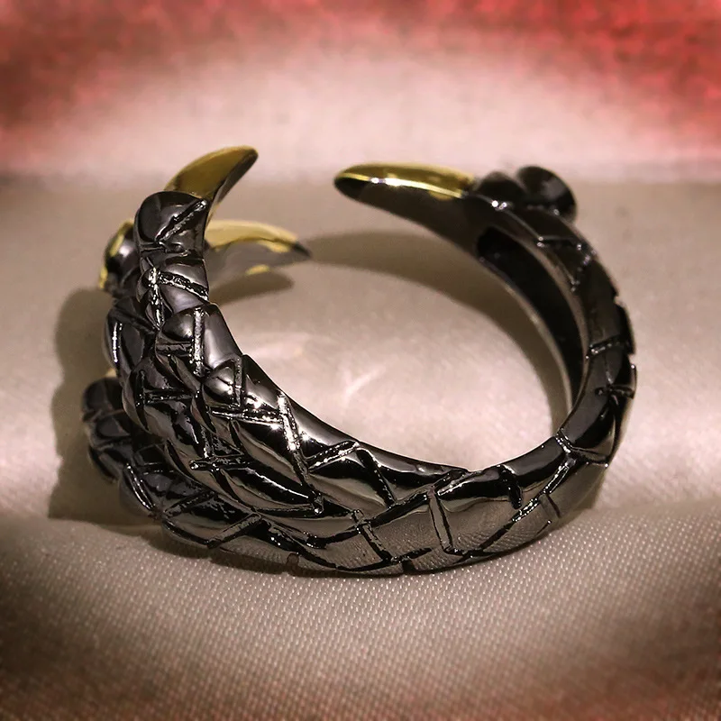Vintage Punk Men's Two Tone Tungsten Dragon Claw Rings Red Zircon Stone Inlay Retro Biker Rock Rings Personality Jewelry Gift