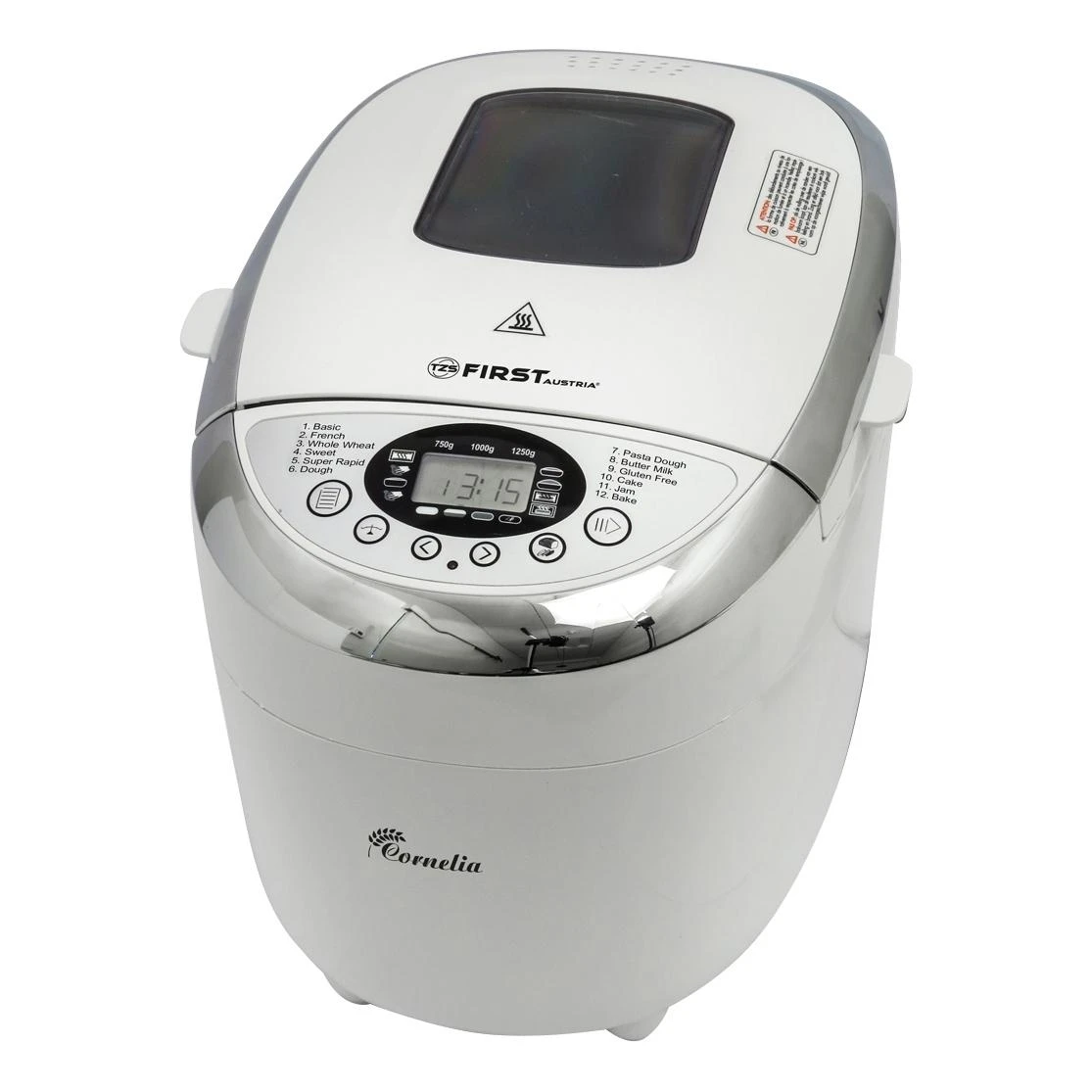 Хлебопечь FIRST FA-5152-3 White (Мощность 850 Вт, вес выпечки до 1250  г, 12 программ, таймер, автоподогрев, чаша с антипригарным покрытием)