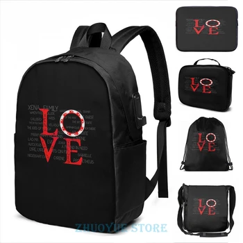 

Funny Graphic print Xena Love USB Charge Backpack men School bags Women bag Travel laptop bag