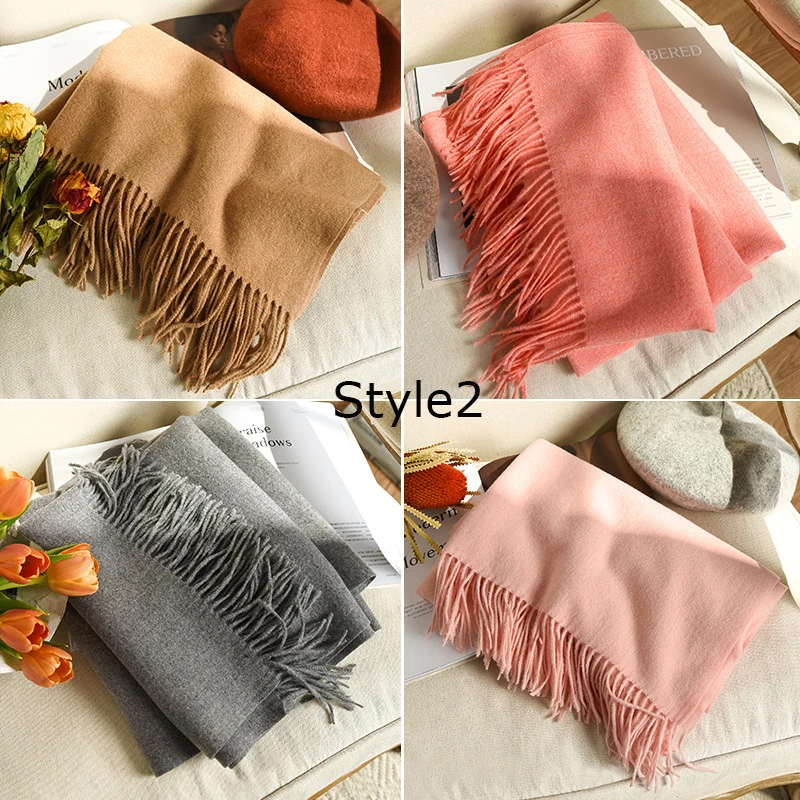 High Quality Cashmere Scarves Women 2024 New Winter Thicken Warm Soft Pashmina Shawls Wraps Solid Female Wool Long Tassel Scarf 3