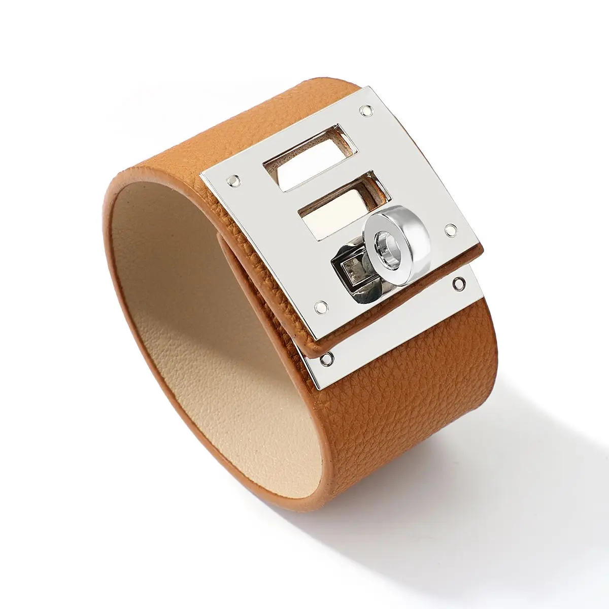 Amorcome Vintage Wide Leather Cuff Bracelets Adjustable Metal Button Buckle Wide Wrist Bracelet & Bangle for Men Femme Jewelry leather braided bracelet leather bracelet