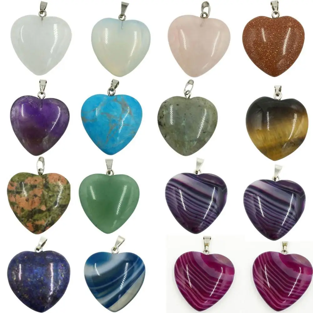 Crystal Tiger Eye Lapis Lazuli Carnelian Labradorite unikate Aventurine Goldstone Howlite Heart Pendant Bead WFH673 | Украшения и
