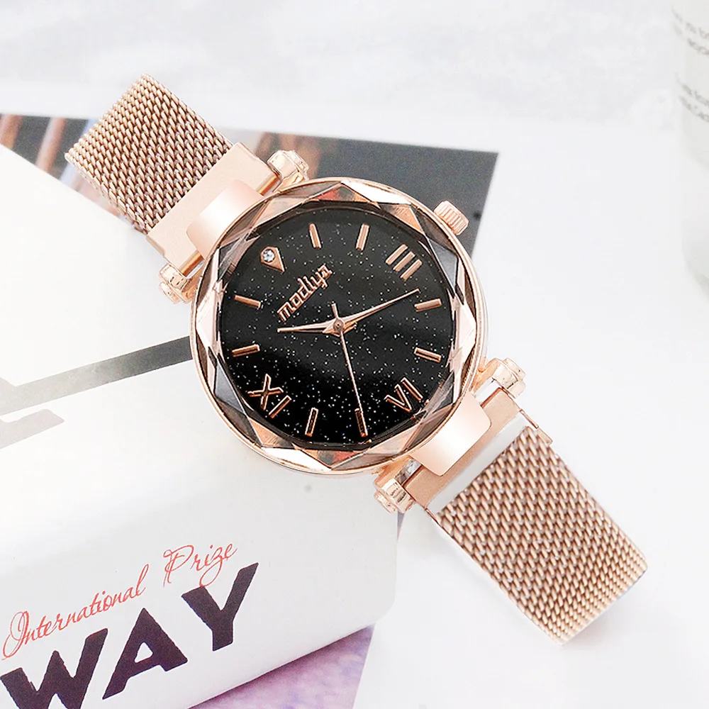 Rose Gold Color Роскошные женские часы, магнитные часы звездного неба, женские часы-браслет, Модные кварцевые наручные часы zegarek damski relogio feminino - Цвет: Rose Gold Color