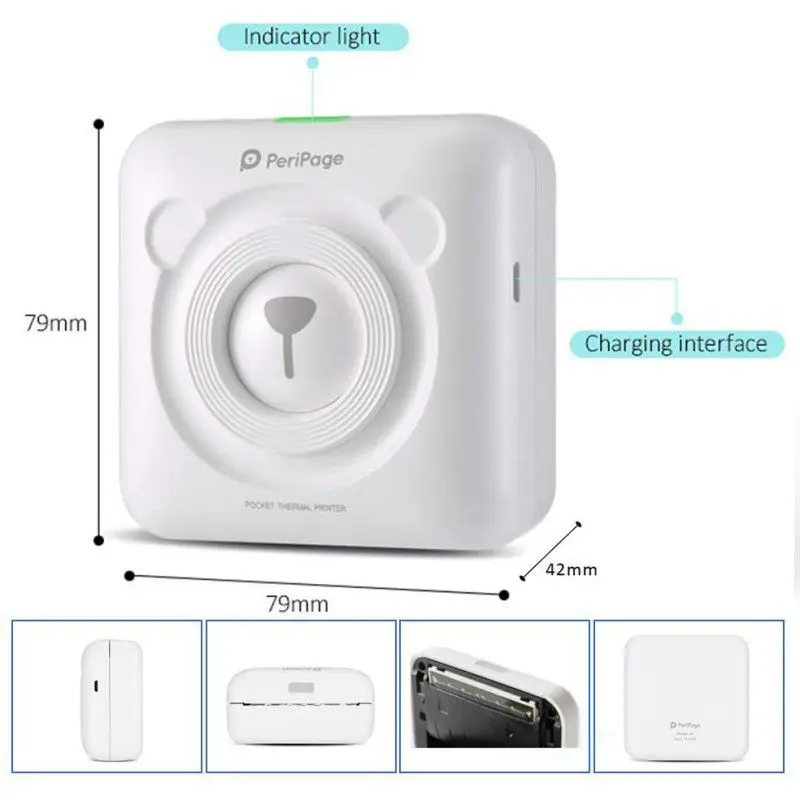 Мини Карманный фотопринтер портативный термальный Bluetooth принтер печатающий фотографии с телефона совместимый с Windows, IOS, Android