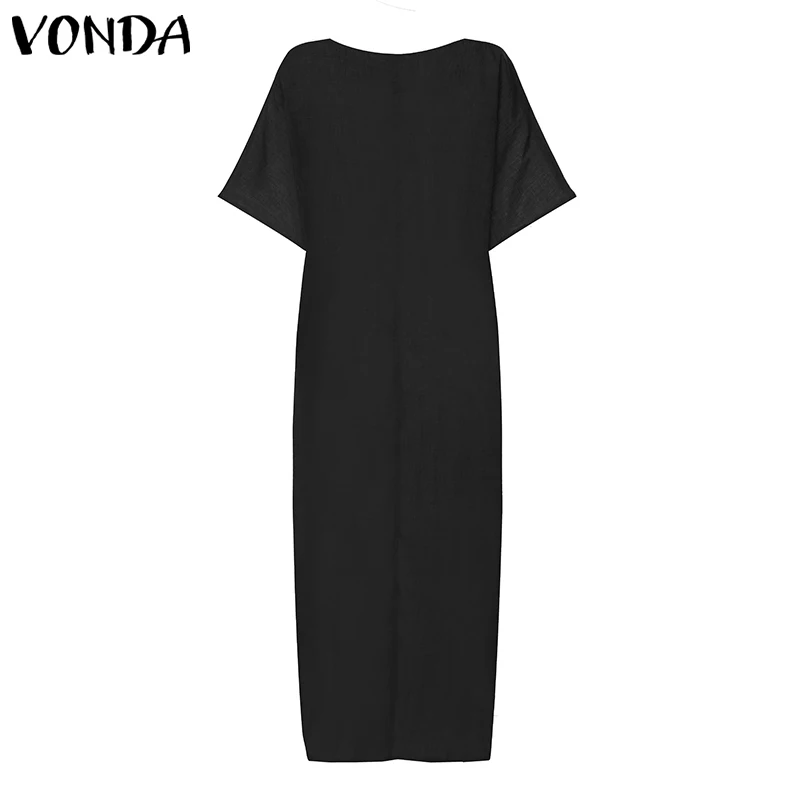 Однотонное платье VONDA короткий рукав сексуальный богемные платья Повседневная Свободная Женская одежда для вечеринки пляжные Vestidos женские 5XL туники