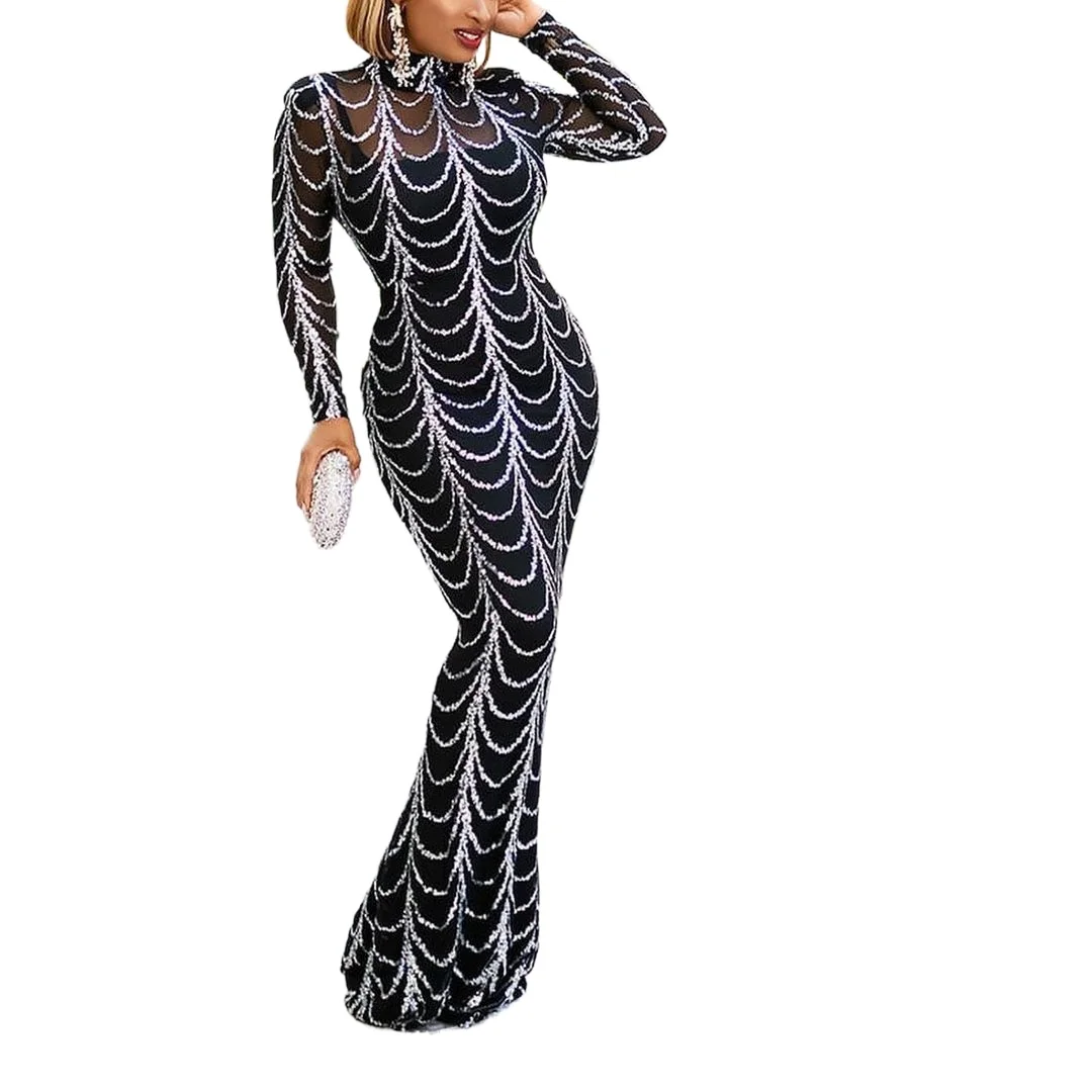 African Dress Summer African Women Long Sleeve O-neck Long Dress