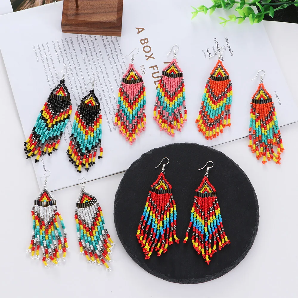 

Bohemian Retro Ethnic Long Statement Colorful Tassel Drop Earrings Boho Resin Beads Earrings for Women Fashion Dangle Earring