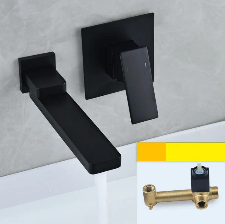 Black 1 Кран для раковины, латунный, никель, золотой, кран для раковины, настенный, водопад, с одной ручкой, горячий и холодный, может качаться, складной кран XR8258 - Цвет: Black 1