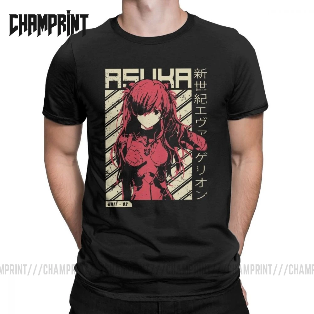 Tanie Asuka Evangelion Genesis Asuka plakat Anime t shirt męski humorystyczny 100% koszulki bawełniane wokół szyi t shirty klasyczna odzież