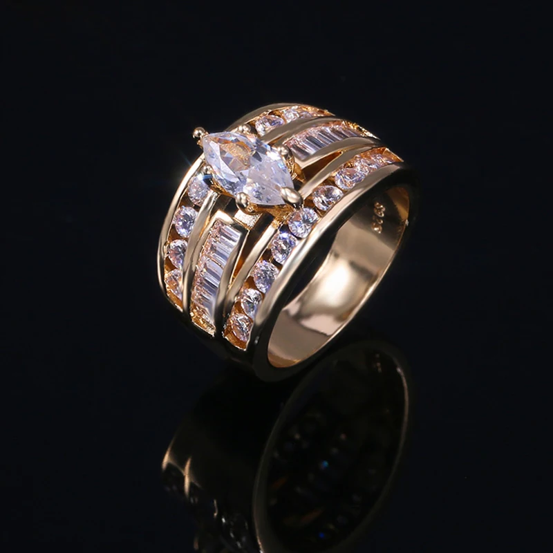 Изысканная огранка маркиз циркониевые кольца для женщин Bijoux Anel Femme золотого цвета обручальное кольцо для помолвки кольцо эффектные украшения в подарок