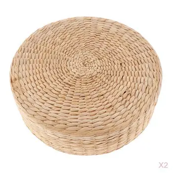 

Tatami Floor Pillow Sitting Cushion,Round Padded Room Floor Straw Mat for Outdoor Seat(2 Pack - 11.8x3.9inch)