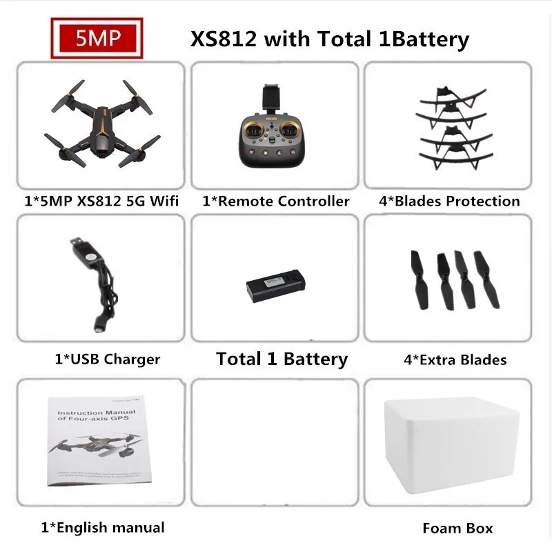 1 Foam Box 5MP VISUO XS812 Радиоуправляемый Дрон 4K gps Дроны с 5G WiFI FPV камера Вертолет следим за мной складной Квадрокоптер VS F11 SG906 - Цвет: 1 Foam Box 5MP