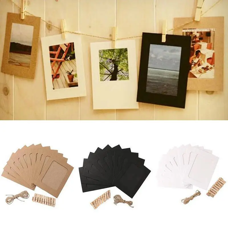 

10 Set Vintage Paper Photo Frame Wall Hanging Rope Clip 15*12cm Creative