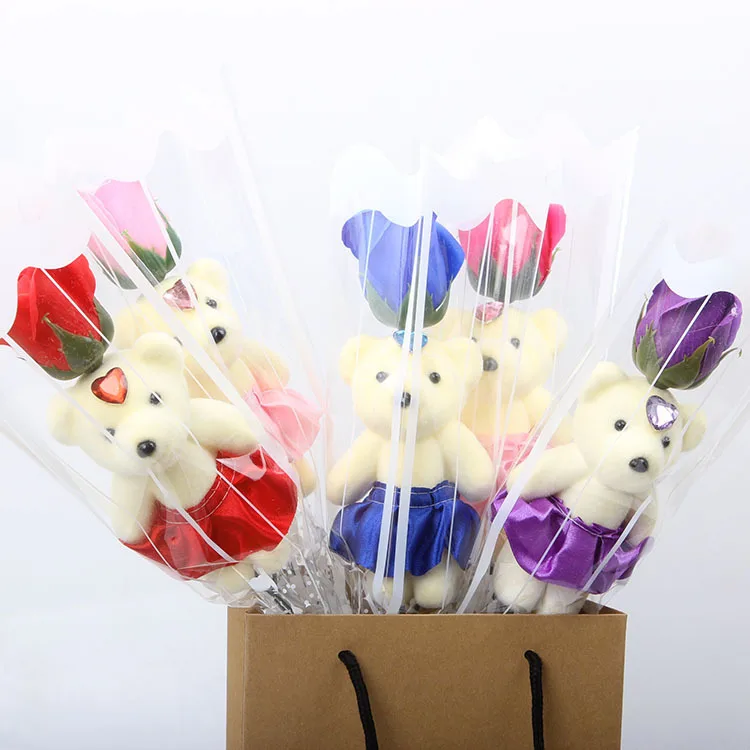

Valentine's Day Single Bottle Bear Rose Soap Flower Wholesale Scan Code Birthday Soap Flower Promotional Activity Small Prizes