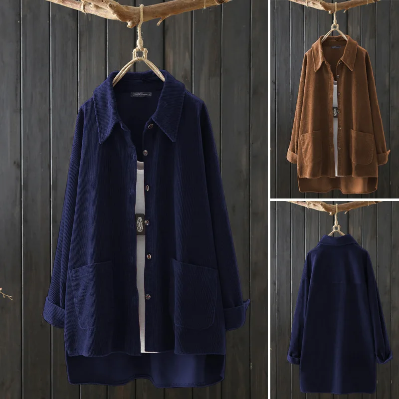 

ZANZEA Women Turn-down Collar Shirts 2020 Spring Button-down Blouses Casual Long Sleeve Blusas Corduroy Tunic Tops Plus Size
