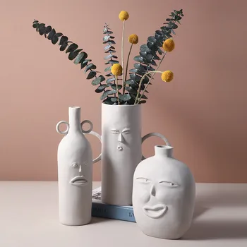 

Art Ceramic Vase Abstract Human Face Vase Handmade Statue Vase Desktop flower Container Home Decoration Accessories