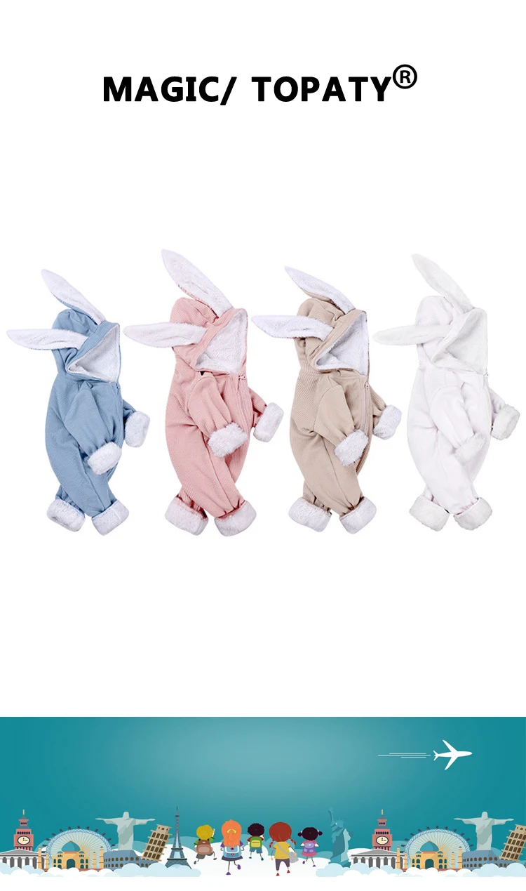 Winter Baby Rompers Boy Jumpsuits Thicker plus velvet Hooded Rabit Ear One-pieces For Girls