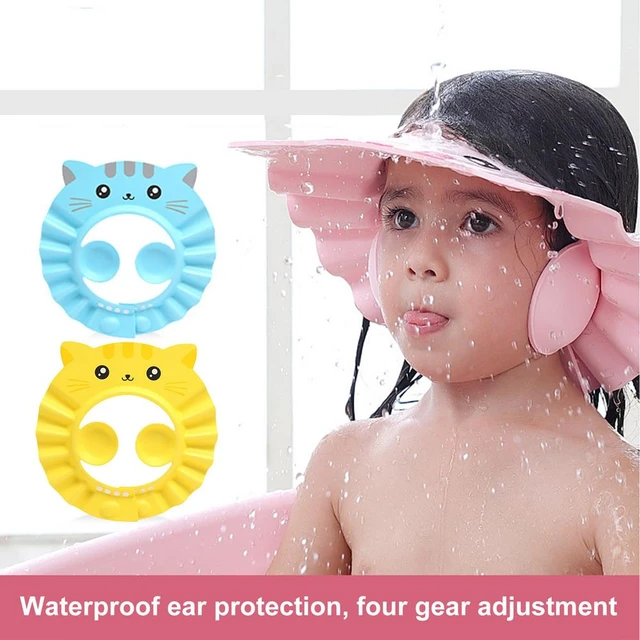 Touca de banho ajustável para bebê com proteção auricular, proteção  infantil segura contra shampoo, cobertura suave para a cabeça durante o  banho - Tradução para o Português. - AliExpress