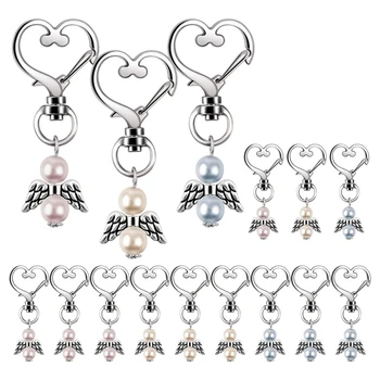 

HOT SALE 42 Pieces Party Favors Baptism Set, Mini Angle with Heart Shape Design Buckle Keychain for Party Presenting