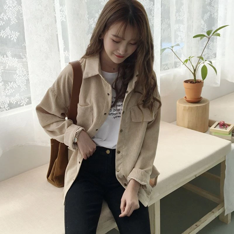 Vestido de mujer camisa de pana para mujer ropa de otoño 2018 nuevo estilo coreano chaqueta de manga larga versátil de ajuste suelto estudiantes|Blusas y - AliExpress