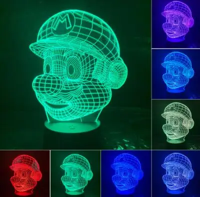 Супер Марио 3D светодиодный Ночной светильник Супер Марио и Луиджи Йоши 7 цветов Изменение лампа украшение комнаты фигурку игрушка для Рождественский подарок; Прямая поставка - Испускаемый цвет: Model 2