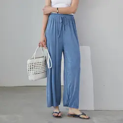 Свободные женские брюки в пол, лето 2019, новый стиль, корейский стиль, высокая талия, драпировка, утягивающая подвеска, прямые брюки