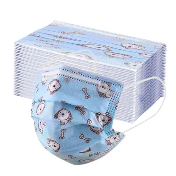 

100pcs Child Kids One Time Use Face Masks 3 Layer Dustproof Pollution Masks Fabric Meltblown Dustproof Cartoon Dog Mask Masque