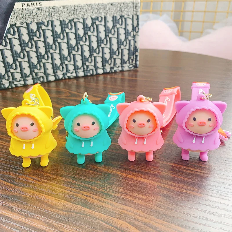 

Kawaii Cartoon Raincoat Pig Keychain Cute Car Pendant Couple Schoolbag Pendant Fashion Jewelry Girl Christmas Gift