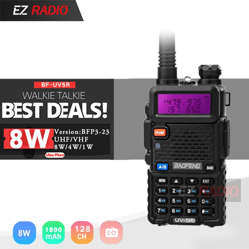 Обновления 8 Вт Baofeng UV-5R с 3800 мАч двухканальные рации КМ Tri power Dual Band Baofeng UV5R Ham Радио км UHF VHF Ham двухстороннее - Цвет: 8W 1800mAh