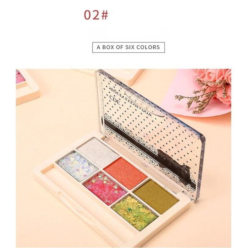 6 Colors Shimmer Glitter Eyeshadow Palette Long Lasting Diamond Eye Shadow Waterproof Mineral Powder Eye Shadow Makeup - Цвет: 02