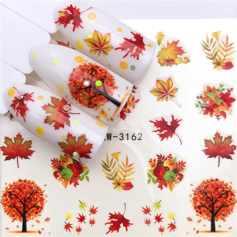 

2pc/set Mapl Colorful Sticker For Nails 3D Maple Leaf Slider Decals DIY Water Tattoo Nail Art Autumn Polish Manicure Wraps Decor