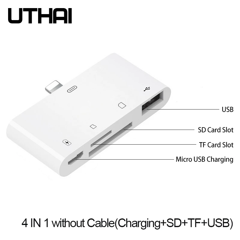 UTHAI B16 Мультиадаптер Lightning кард-ридер для SD TF Micro USB HDMI 3,5 аудио адаптер для iPhone 7 8 X XR XS MAX PLUS зарядка - Цвет: 4in1nocable