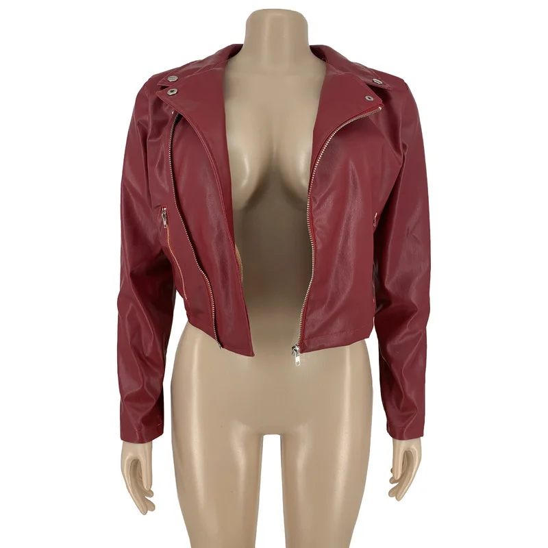 Women PU Faux Leather Casual Jacket Moto & Biker Style Turn Down Collar Full Sleeve Coats Streetwear Female Zipper Up Outerwears