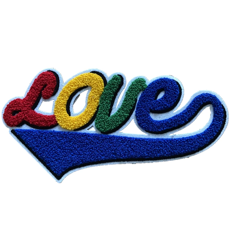 Новинка 2020 индивидуальные 3D Красочные шенилловые нашивки с надписью LOVE вышитые