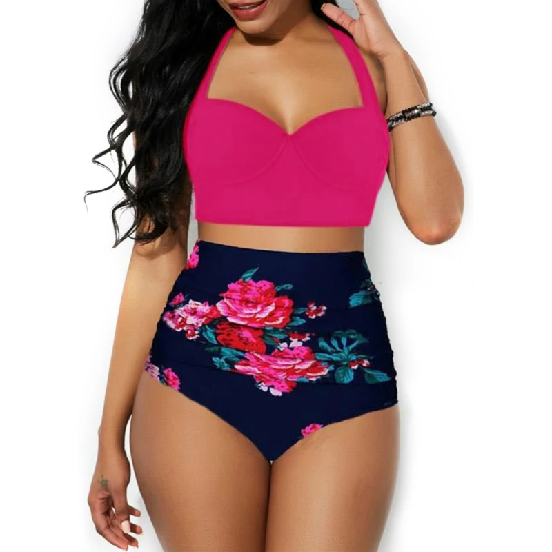 2020 New Sunflower Bikini Set Two Piece Swimsuit Women Bathing Suit Swimwear Beach Wear High Waist Tankini Biquini Plus Size May