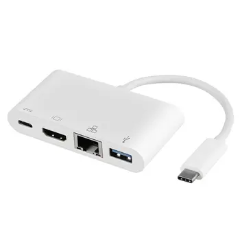 

White Easy to Use & Carry USB 3.1 Type-C to USB 3.0 + HDMI(1080P@60HZ)+Gigabit Ethernet +Type-C Charging Adapter