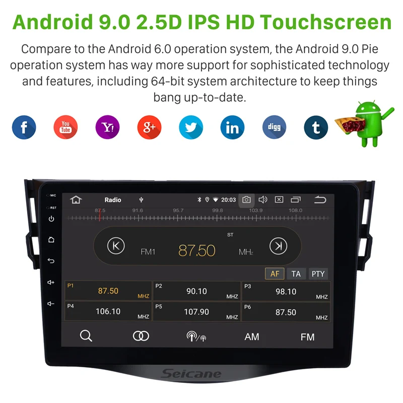 Seicane 9 дюймов gps Navi Стерео Android 9,0 ips автомобильный мультимедийный плеер для 2007-2011 Toyota RAV4 поддержка SWC TPMS DAB+ Цифровое ТВ