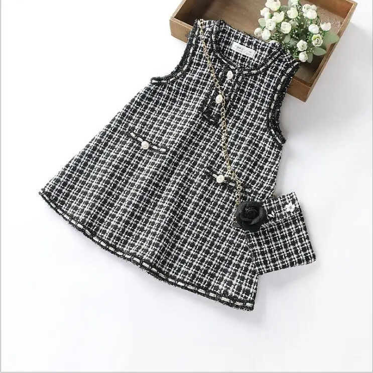 Платье и сумка для девочек; коллекция года; осенние детские платья-майки; модное высококачественное детское платье без рукавов; милый костюм принцессы